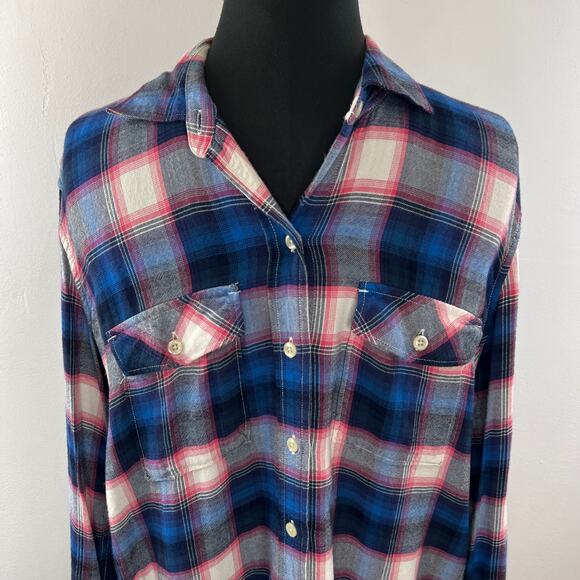 GAP Pendleton Blue White Top Plaid Long Sleeve Collared Pockets Button Up Size M - Picture 2 of 7